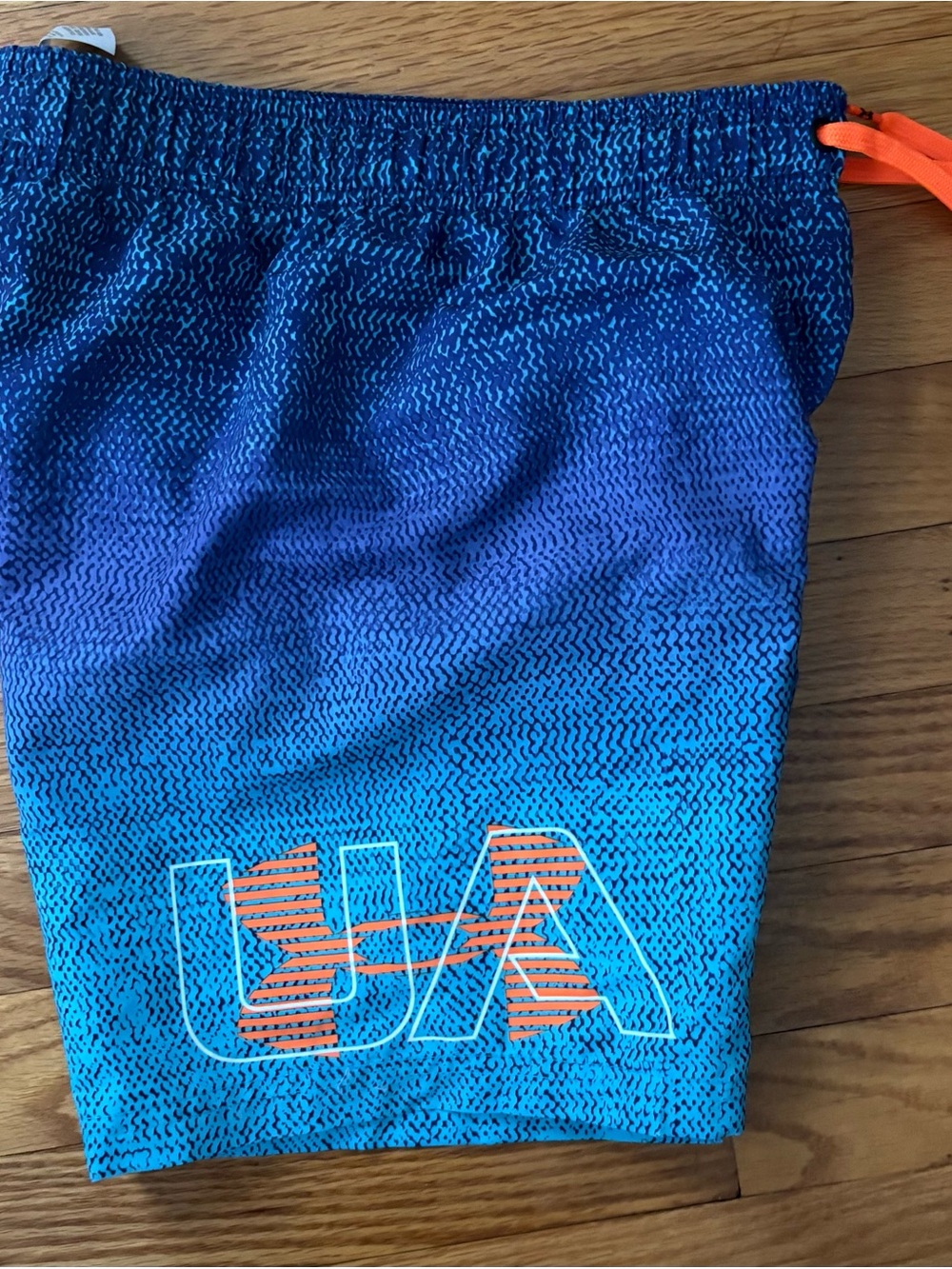 Under Armour Blue-Teal Gradient Swim Shorts with Orange Drawstring size YMD